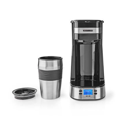 Butler - Aparat za kavo za eno skodelico 0,4 l s časovnikom in potovalnim lončkom 750W/230V iz nerjavečega jekla/črna