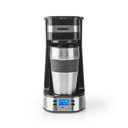 Butler - Aparat za kavo za eno skodelico 0,4 l s časovnikom in potovalnim lončkom 750W/230V iz nerjavečega jekla/črna