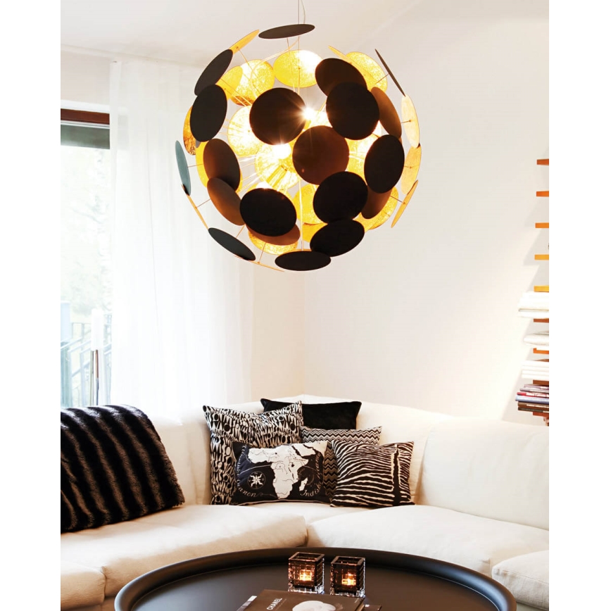 ByRydens - Lestenec na vrvici PLANET 4xE14/5W/230V črna/zlata pr. 50 cm