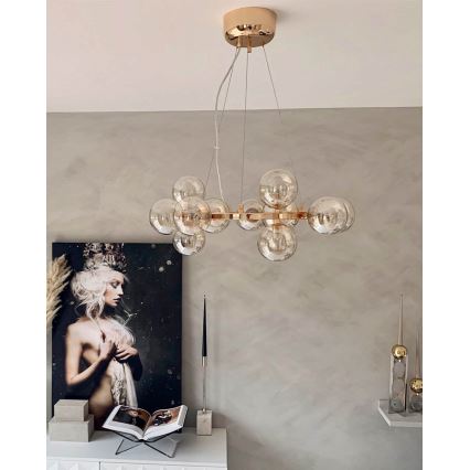 ByRydens - Lestenec na vrvici SPLENDOR 15xG9/5W/230V dimna/rjava pr. 58 cm