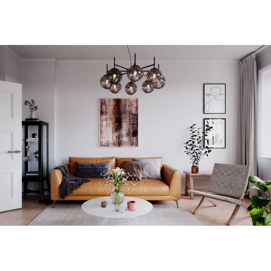 ByRydens - Lestenec na vrvici BOYLE 8xE27/5W/230V dimna/črna pr. 83 cm