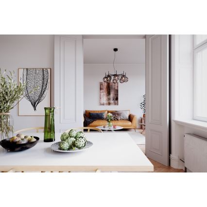ByRydens - Lestenec na vrvici BOYLE 8xE27/5W/230V dimna/črna pr. 83 cm