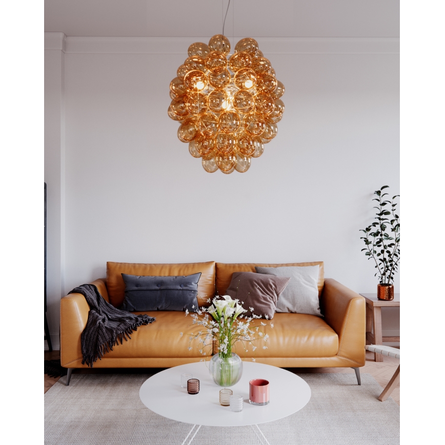 ByRydens - Lestenec na vrvici DELUXE 4xE14/5W/230V dimna/rjava pr. 64 cm