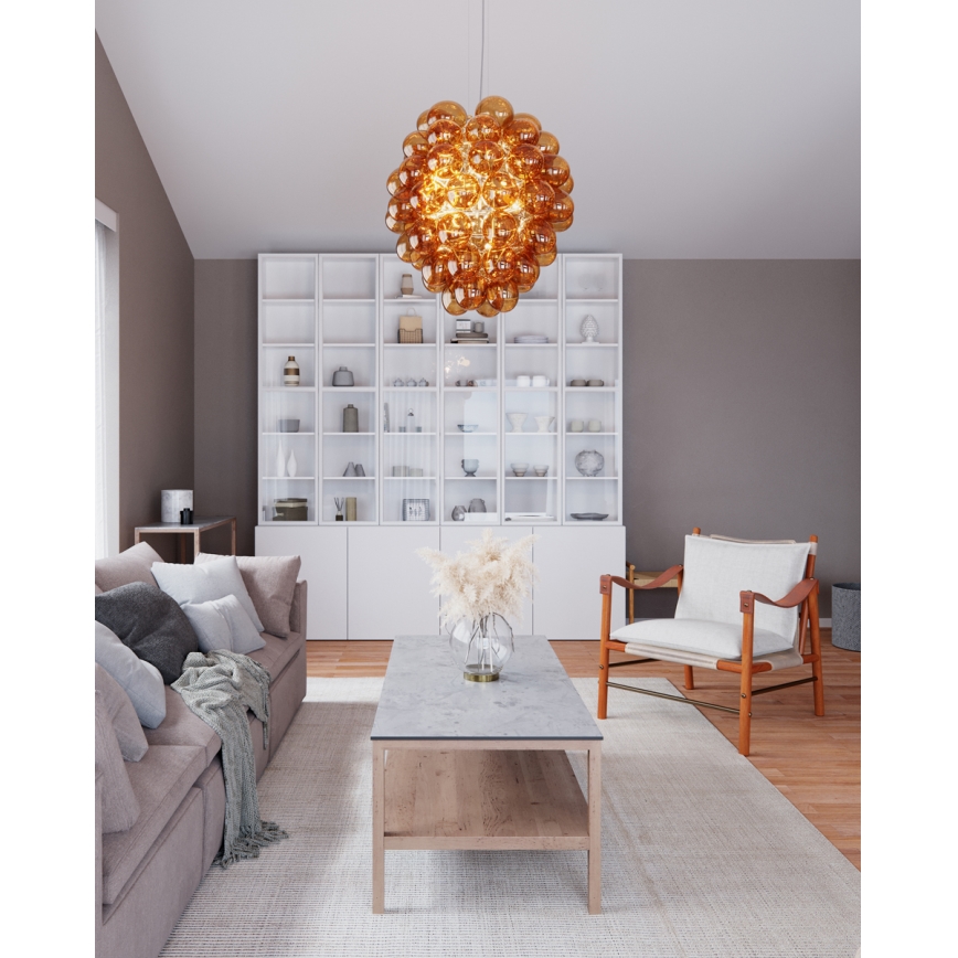ByRydens - Lestenec na vrvici DELUXE 4xE14/5W/230V dimna/rjava pr. 64 cm