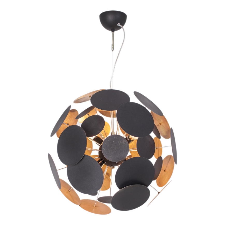 ByRydens - Lestenec na vrvici PLANET 4xE14/5W/230V črna/zlata pr. 50 cm