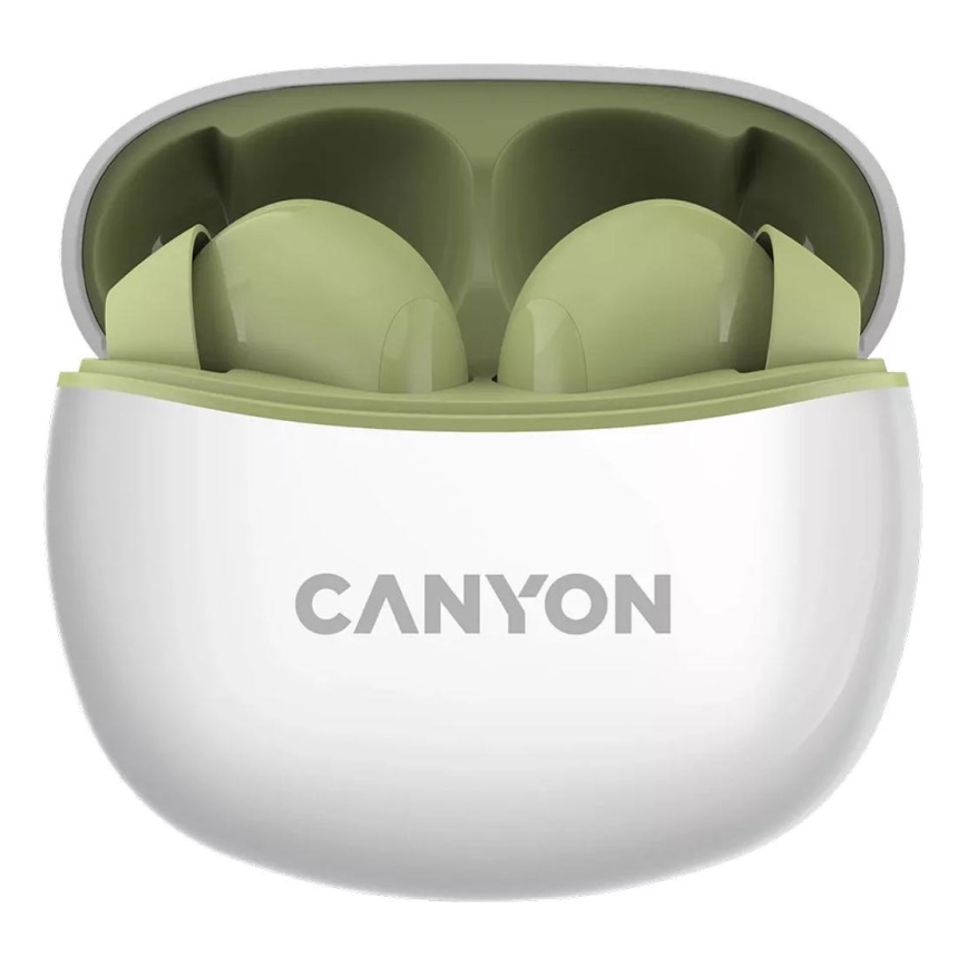 Canyon - Brezžični stereo earphones True Brezžični 500 mAh + 2x 40 mAh bela/zelena