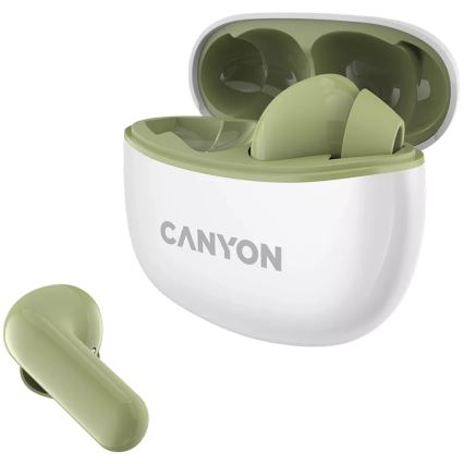 Canyon - Brezžični stereo earphones True Brezžični 500 mAh + 2x 40 mAh bela/zelena