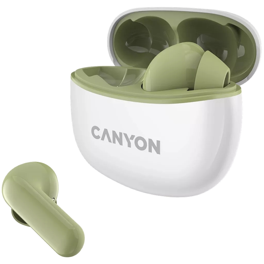 Canyon - Brezžični stereo earphones True Brezžični 500 mAh + 2x 40 mAh bela/zelena