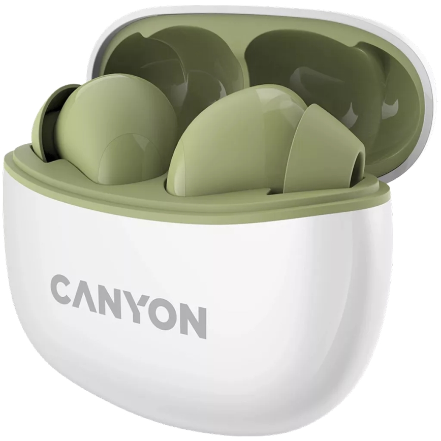 Canyon - Brezžični stereo earphones True Brezžični 500 mAh + 2x 40 mAh bela/zelena