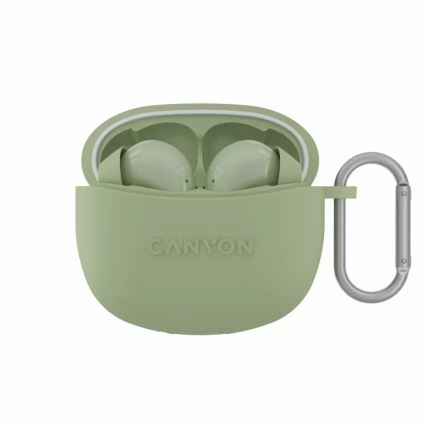 Canyon - Brezžični stereo earphones True Brezžični 500 mAh + 2x 40 mAh bela/zelena