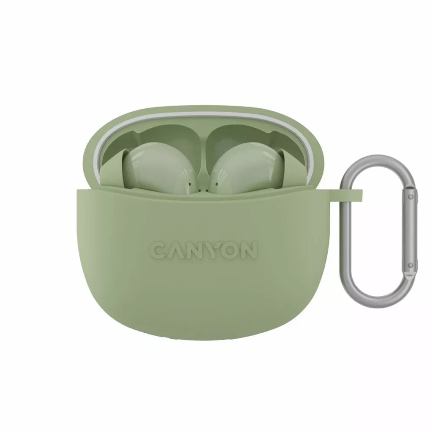 Canyon - Brezžični stereo earphones True Brezžični 500 mAh + 2x 40 mAh bela/zelena