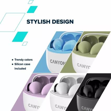 Canyon - Brezžični stereo earphones True Brezžični 500 mAh + 2x 40 mAh bela/zelena
