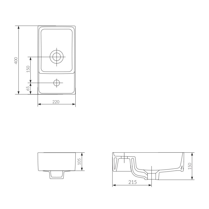 Cersanit K114-004 - Umivalnik za pult CREA 22x40 cm keramika/sijajno bela