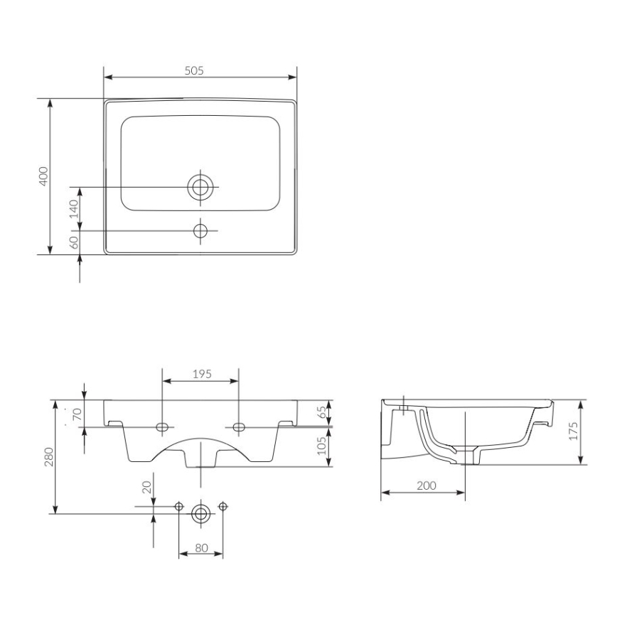 Cersanit K114-005 - Umivalnik za pult/stenski CREA 40x50,5 cm keramika/sijajna bela