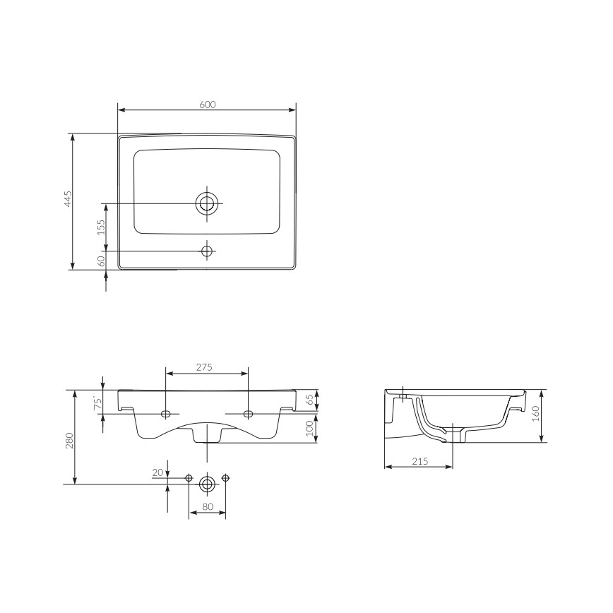 Cersanit K114-006 - Vgradni umivalnik CREA 44,5x60 cm keramika/sijajna bela