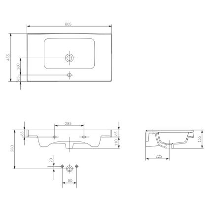 Cersanit K114-017 - Vstavljeni umivalnik CREA 44,5x80,5 cm keramika/sijoča ​​bela