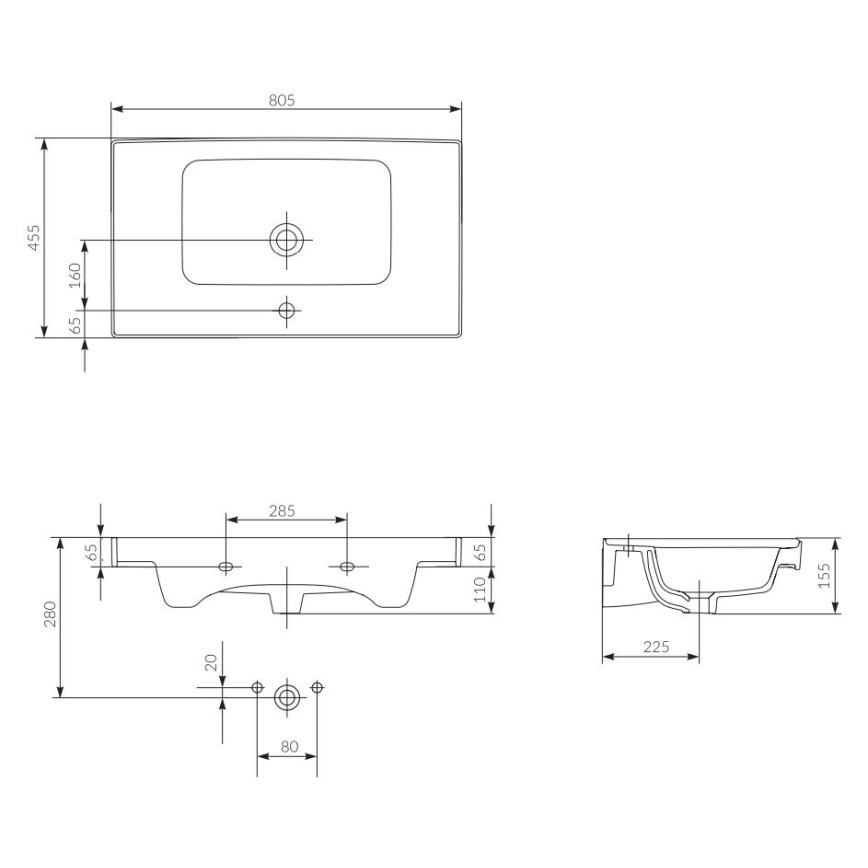 Cersanit K114-017 - Vstavljeni umivalnik CREA 44,5x80,5 cm keramika/sijoča ​​bela