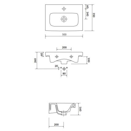Cersanit K116-008 - Umivalnik na pult/stenski MODUO SLIM 35x50 cm keramika/sijajna bela