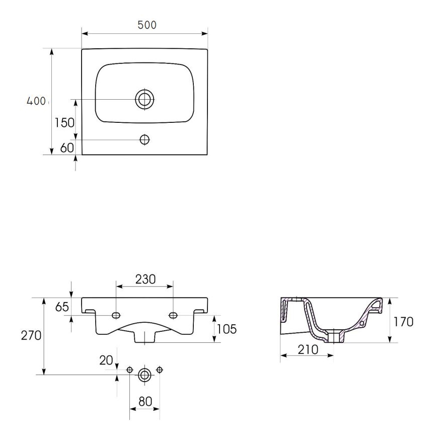 Cersanit K116-009 - Nadpultni/stenski umivalnik MODUO 40x50 cm keramika/sijajno bela