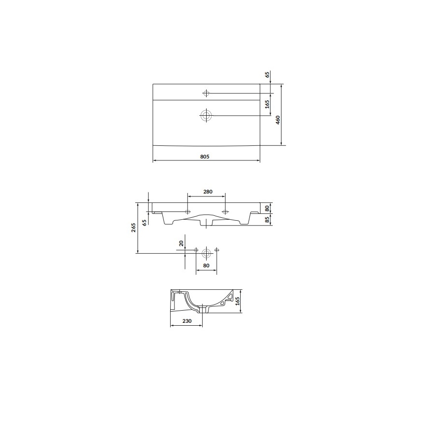 Cersanit K120-010 - Vgradni umivalnik LARGA 46x80,5 cm keramika/sijajna bela