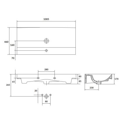 Cersanit K120-011 - Vgradni umivalnik LARGA 46x100 cm keramika/sijajna bela