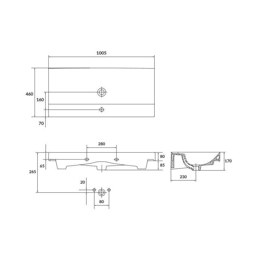 Cersanit K120-011 - Vgradni umivalnik LARGA 46x100 cm keramika/sijajna bela