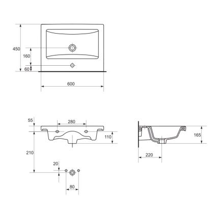 Cersanit K32-003-BOX - Umivalnik za pult/stenski COMO 45x60 cm keramika/sijajna bela