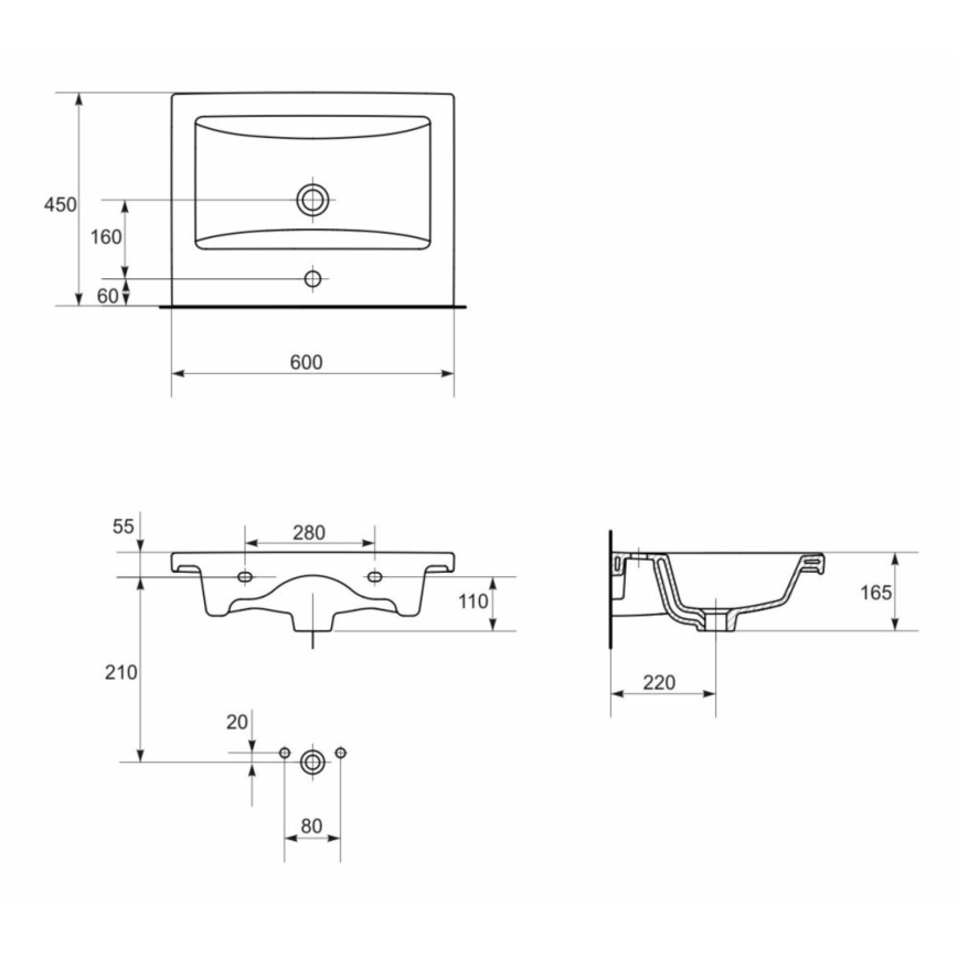 Cersanit K32-003-ECO - Umivalnik za pult/obešen COMO 45x60 cm keramika/sijajno bela