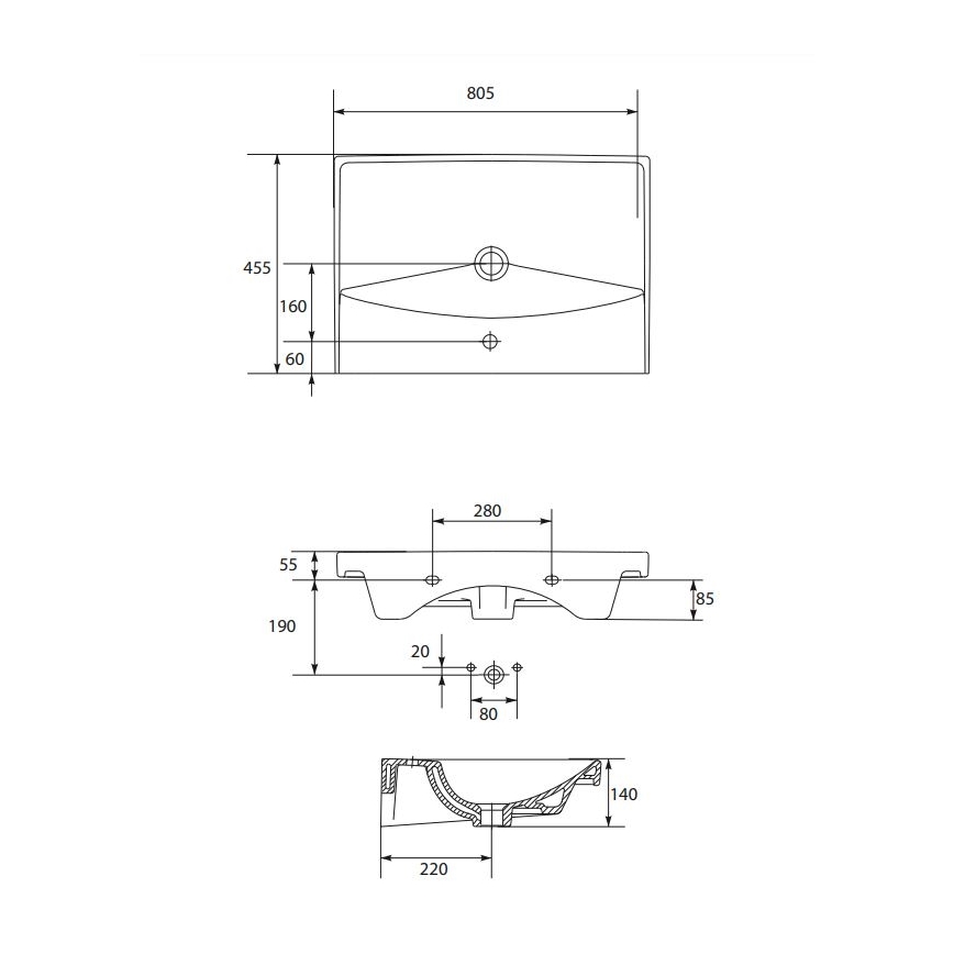 Cersanit K35-061 - Vgradni umivalnik CITY 45,5x80,5 cm keramika/sijajna bela