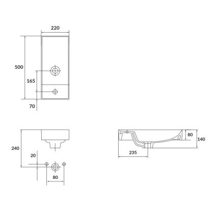 Cersanit K677-005 - Vgradni umivalnik LARGA 22x50 cm keramika/sijajno bela