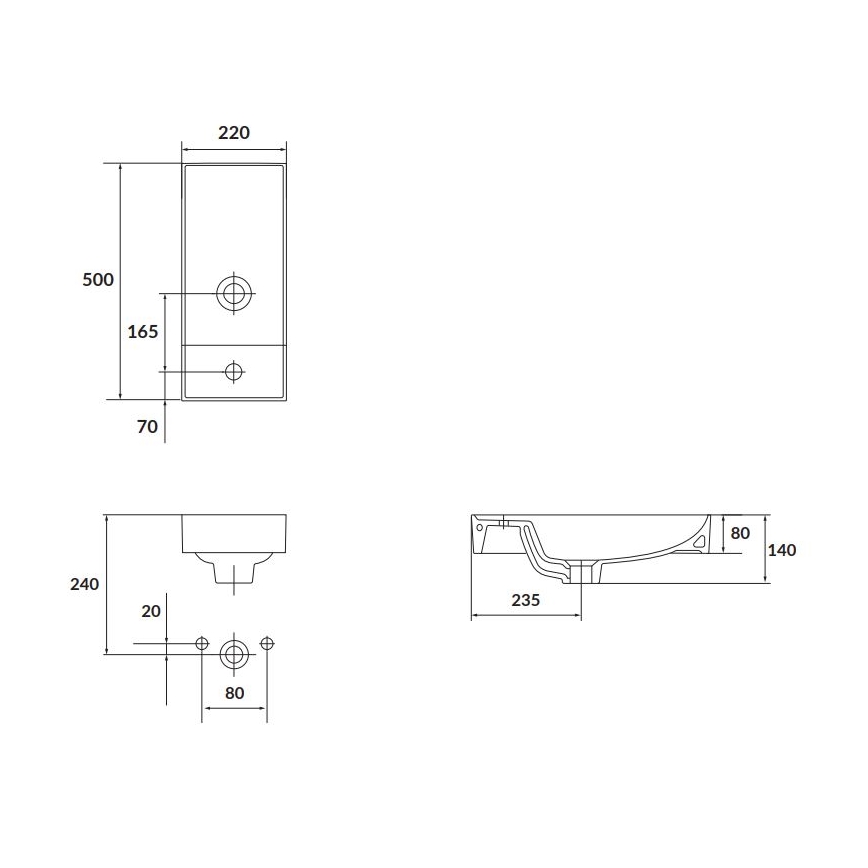 Cersanit K677-005 - Vgradni umivalnik LARGA 22x50 cm keramika/sijajno bela
