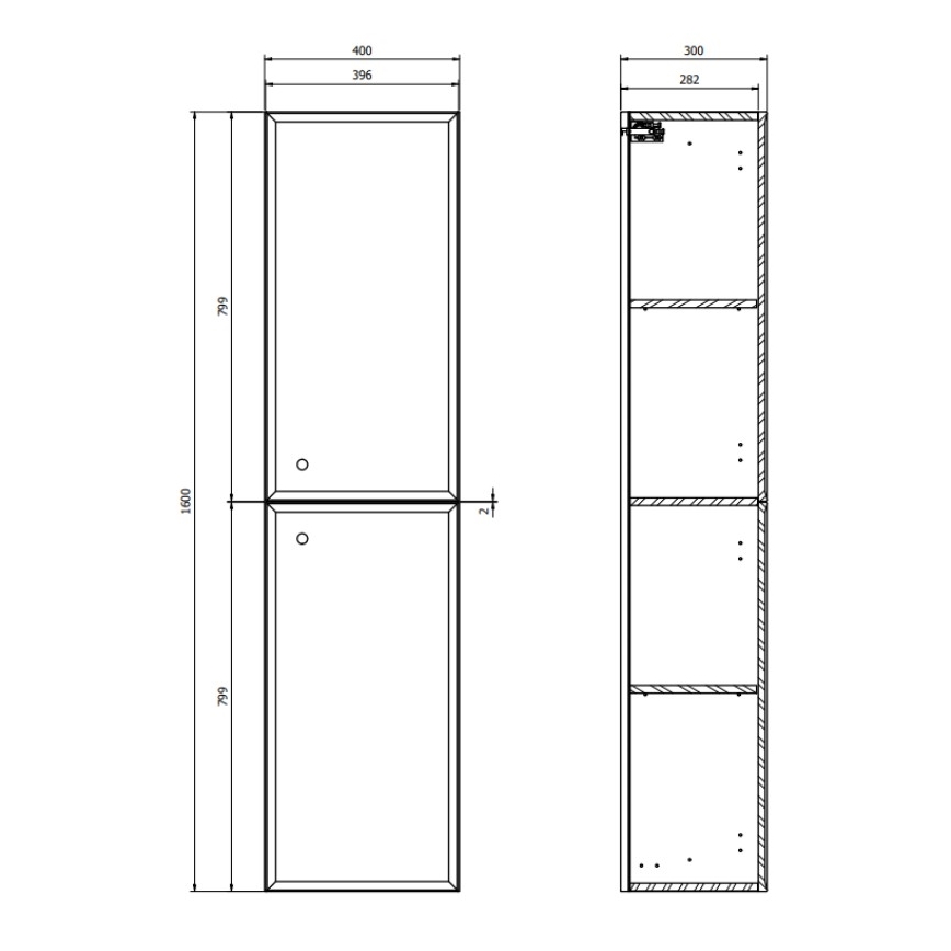 Cersanit S1021-010 - Viseča kopalniška omarica MILLE 40x160x30 cm matna bela