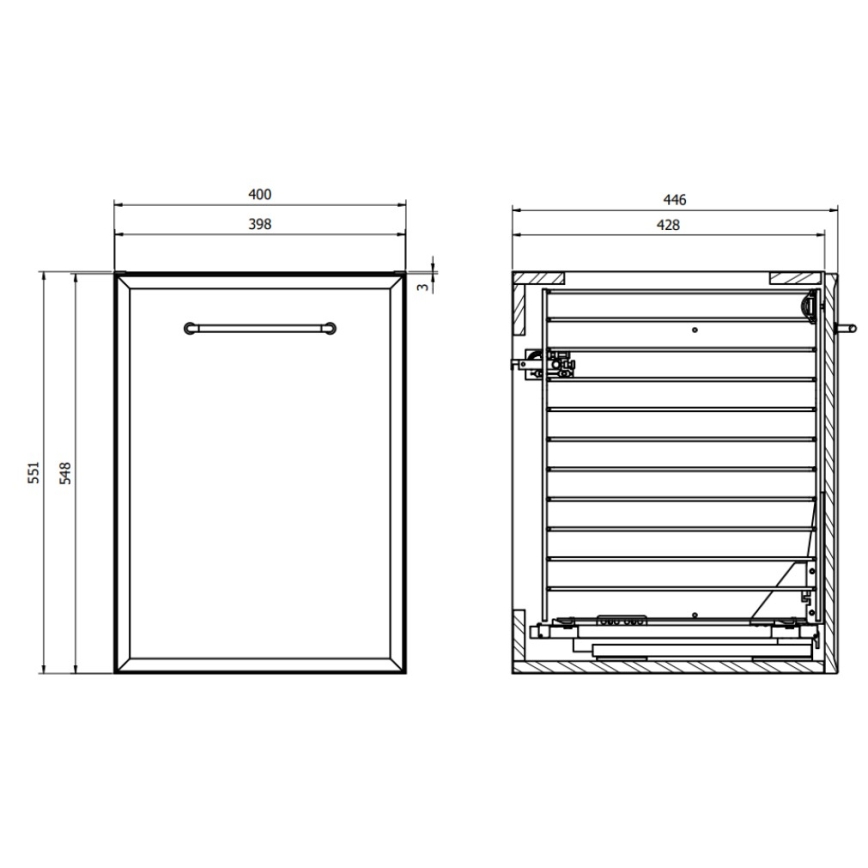 Cersanit S1022-010 - Stenska kopalniška omarica z vgrajenim košem za perilo MILLE 40x45 cm v mint barvi