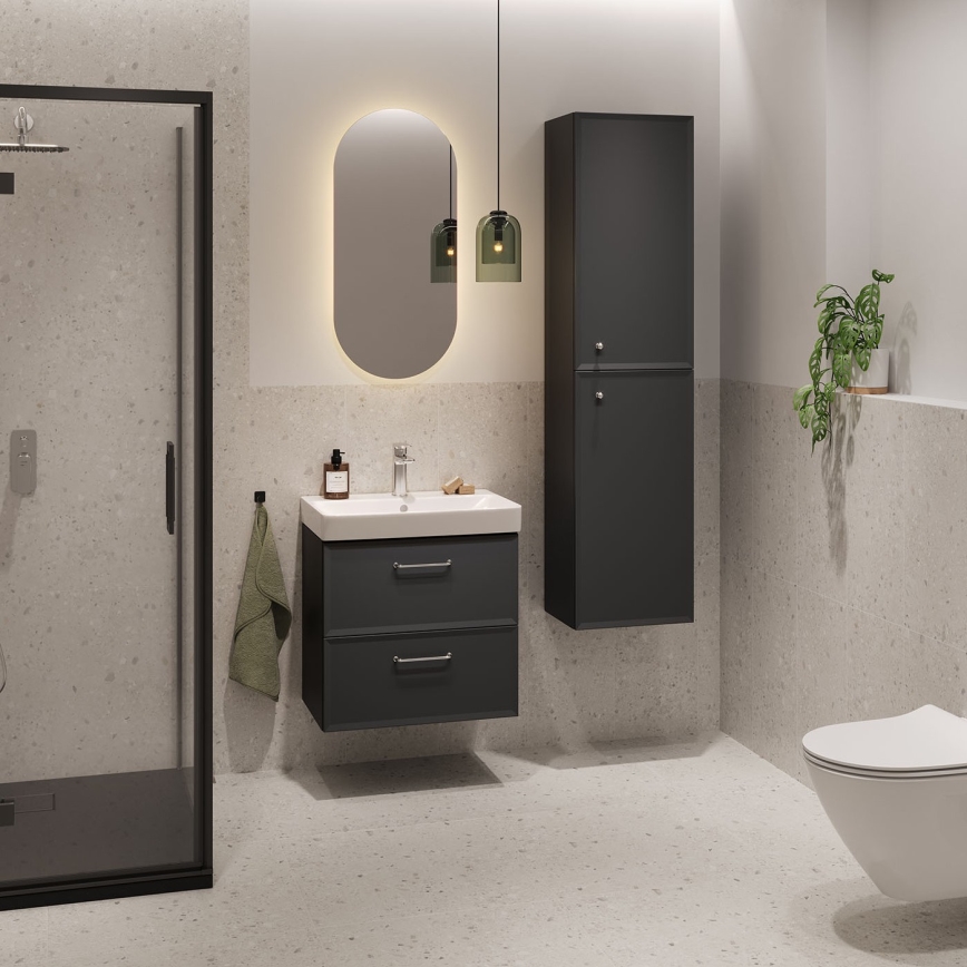 Cersanit S590-100 - Stenska kopalniška omarica pod umivalnik MILLE SLIM 60x38 cm črna