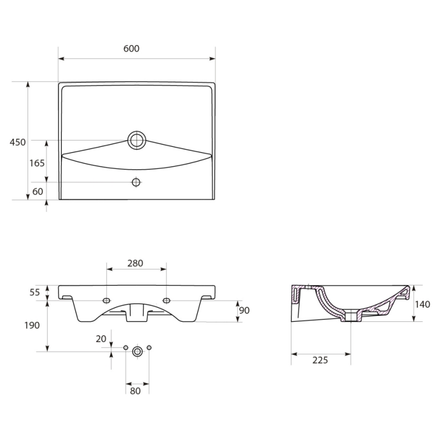 Cersanit S801-142-DSM - Viseča kopalniška omarica z umivalnikom LARA CITY 60x45 cm bela