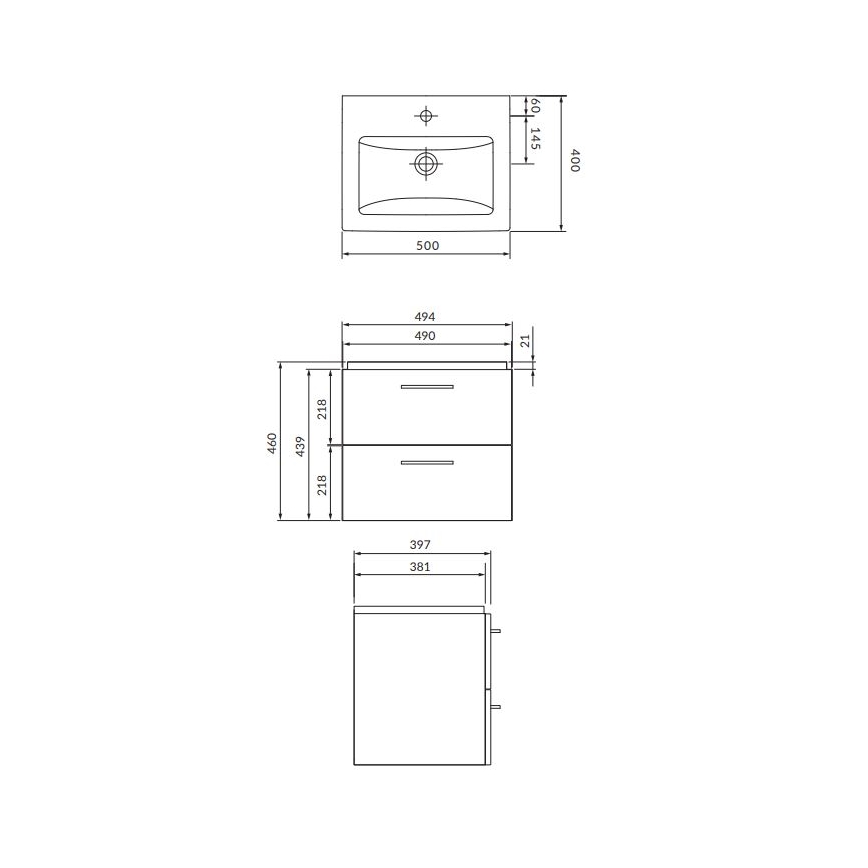 Cersanit S801-146-DSM - Viseča kopalniška omarica z umivalnikom LARA COMO 50x40 cm bela