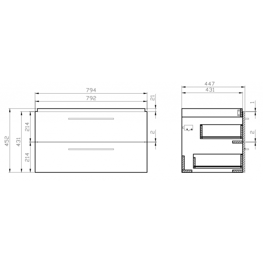 Cersanit S801-149-DSM - Stenska kopalniška omarica z umivalnikom LARA 80x46x45 cm bela