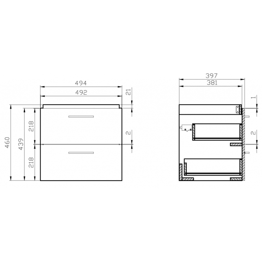 Cersanit S801-153-DSM - Stenska kopalniška omarica z umivalnikom LARA COMO 50x40 cm oreh