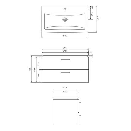 Cersanit S801-154-DSM - Viseča kopalniška omarica z umivalnikom LARA 80x45 cm oreh