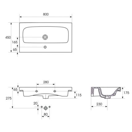 Cersanit S801-221-DSM - Viseča kopalniška omarica z umivalnikom MODUO 80x45 cm, bela visokega sijaja