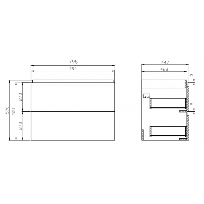 Cersanit S801-221-DSM - Viseča kopalniška omarica z umivalnikom MODUO 80x45 cm, bela visokega sijaja