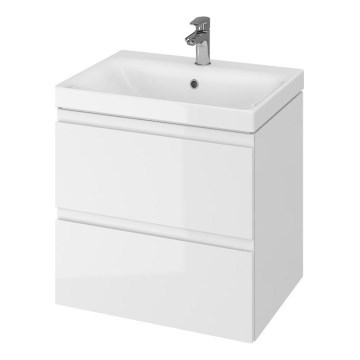 Cersanit S801-223-DSM - Stenska kopalniška omarica z umivalnikom MODUO 60x57x45 cm, visok sijaj, bela