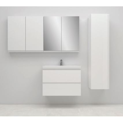 Cersanit S801-225-DSM - Viseča kopalniška omarica z umivalnikom MODUO SLIM 80x57x38 cm, sijajno bela