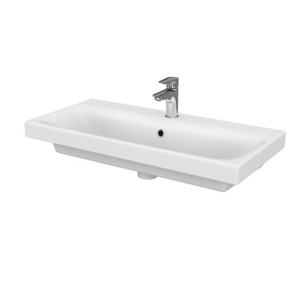 Cersanit S801-225-DSM - Viseča kopalniška omarica z umivalnikom MODUO SLIM 80x57x38 cm, sijajno bela