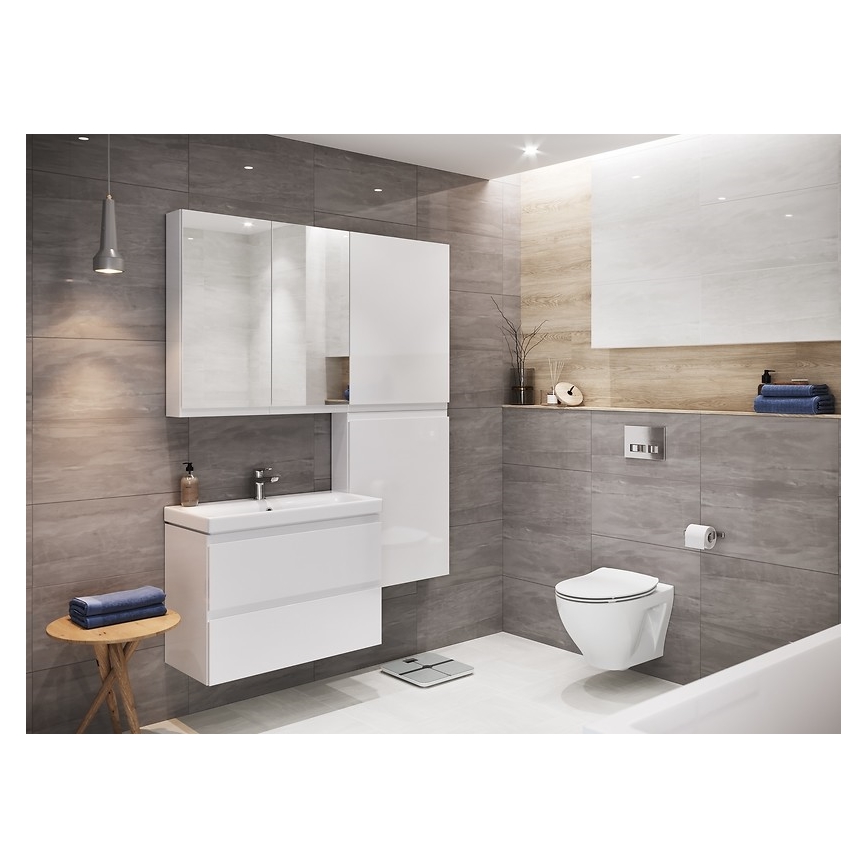 Cersanit S801-225-DSM - Viseča kopalniška omarica z umivalnikom MEDA SLIM 62x80 cm sijoča ​​bela