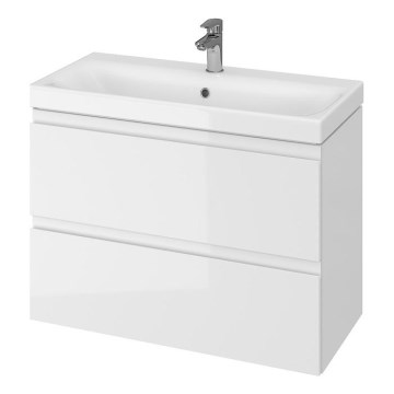 Cersanit S801-225-DSM - Viseča kopalniška omarica z umivalnikom MODUO SLIM 80x57x38 cm, sijajno bela