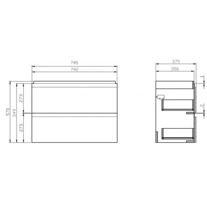 Cersanit S801-225-DSM - Stenska kopalniška omarica z umivalnikom MODUO SLIM 80x38 cm, bela v visokem sijaju