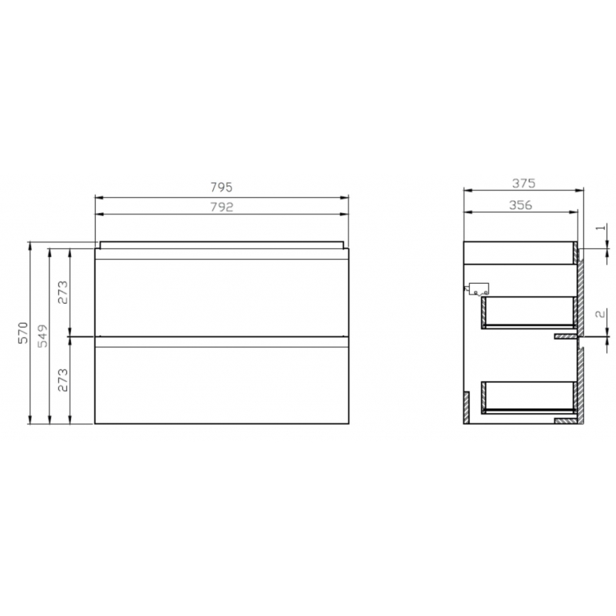 Cersanit S801-225-DSM - Stenska kopalniška omarica z umivalnikom MODUO SLIM 80x38 cm, bela v visokem sijaju