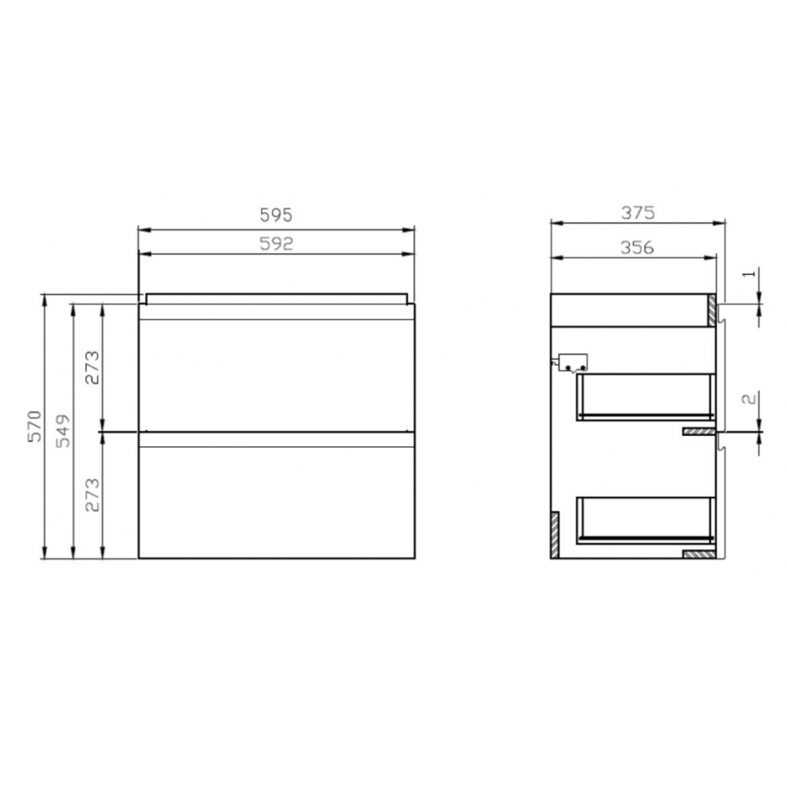 Cersanit S801-227-DSM - Viseča kopalniška omarica z umivalnikom MODUO SLIM 60x38 cm sijajna bela