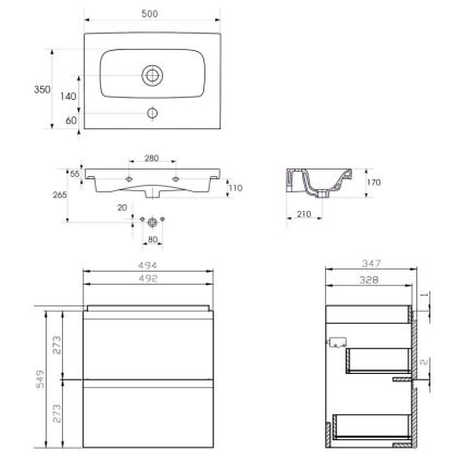 Cersanit S801-229-DSM - Stenska kopalniška omarica z umivalnikom MODUO SLIM 50x62x35 cm sijajno bela
